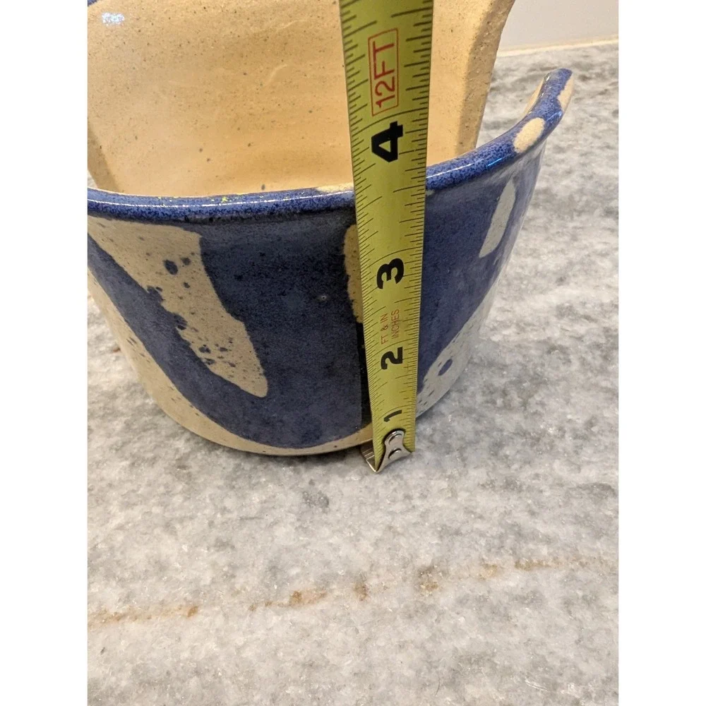 Signed Studio Pottery Blue & Cream Ceramic Sponge / Napkin Holder